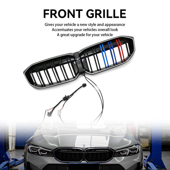 2023-2026 BMW Serie 3 G20 G21 LCI Parrilla de doble línea negra Parachoques delantero Parrilla LED