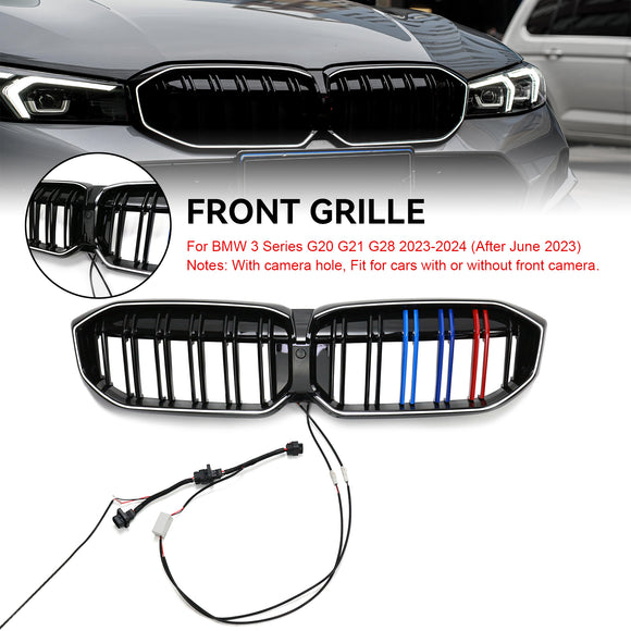 2023-2026 BMW Serie 3 G20 G21 LCI Parrilla de doble línea negra Parachoques delantero Parrilla LED