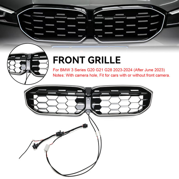 2023-2026 BMW Serie 3 G20 G21 LCI Parrilla de doble línea negra Parachoques delantero Parrilla LED