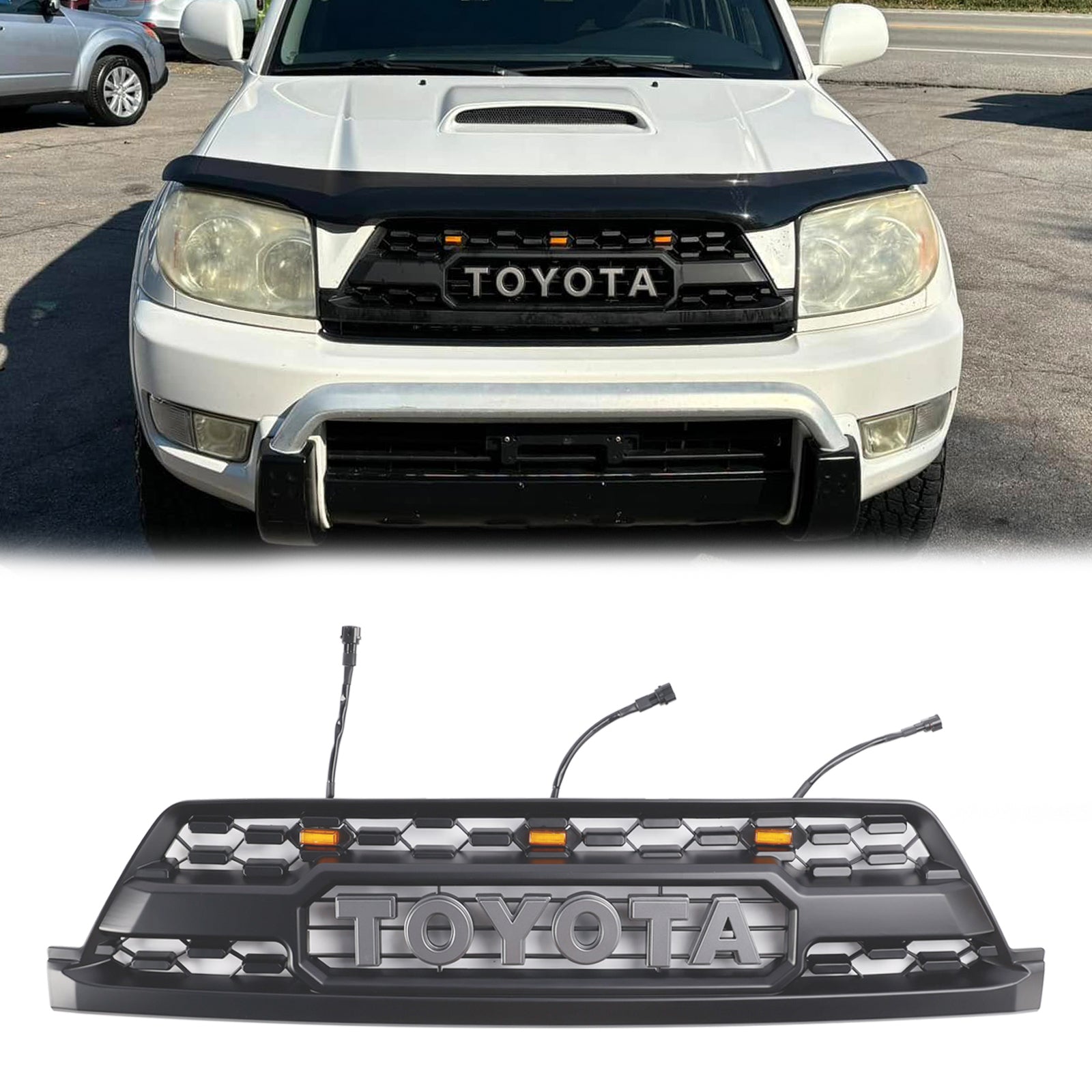 2002-2005 Toyota 4Runner Front Bumper Grill TRD Pro Style Grille nero con luci a LED
