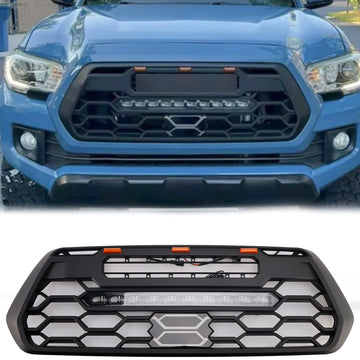 Toyota Tacoma 3e génération 2016-2023 Trd Pro Grill Pare-chocs avant Grille de remplacement noire avec barre lumineuse LED