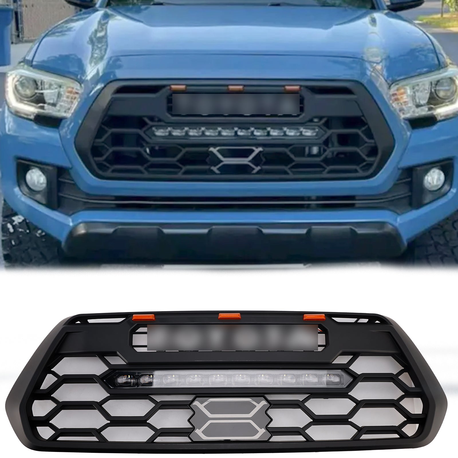 Grille de pare-chocs avant noire avec LED pour Toyota Tacoma 3e génération TRD PRO 2016-2023 & Barre lumineuse - 0