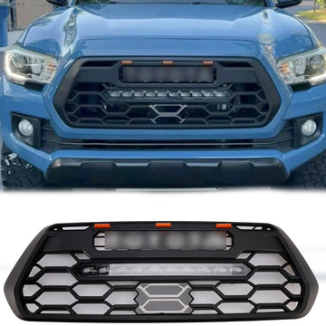 Griglia paraurti anteriore stile TRD PRO per Toyota Tacoma 3a generazione 2016-2023, griglia nera con LED & Barra luminosa - 0