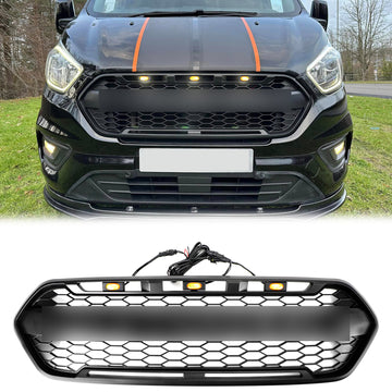 Honeycomb Mesh Black Grille For 2018-2023 Ford Transit Custom / Tourneo Custom Raptor Style Grill With FORD Letter
