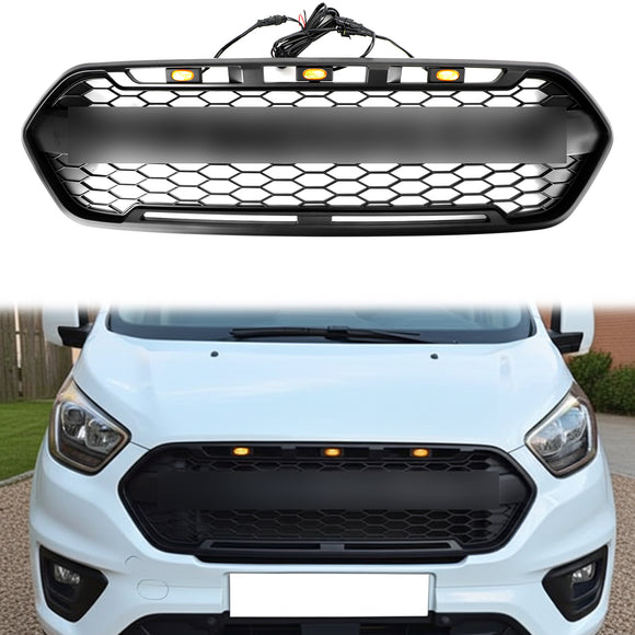 Ford Transit Custom / Tourneo Custom Grill | 2018-2023 | Gloss Black | Raptor Style | Replacement Front Grille With FORD Letter