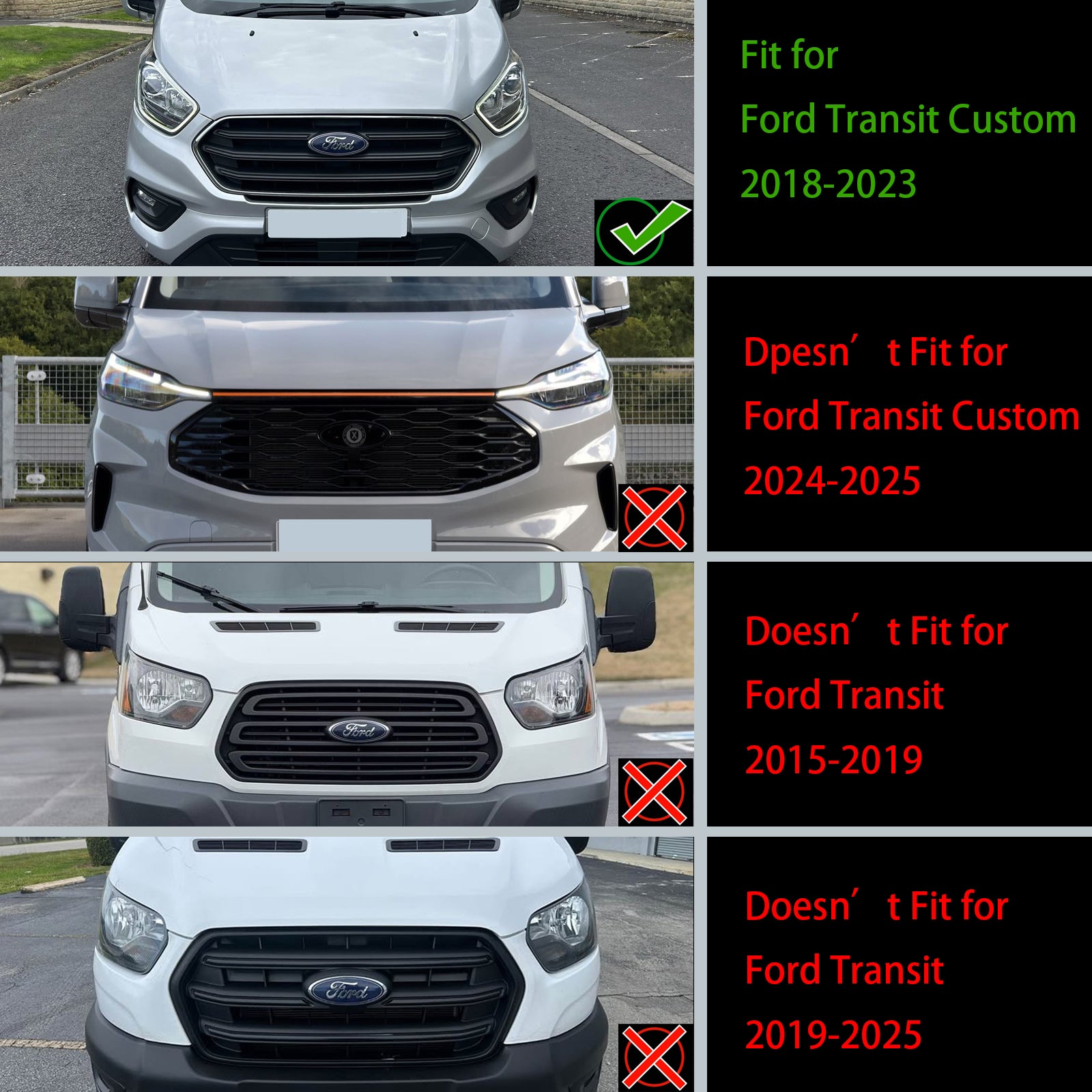 2018-2023 Ford Transit Custom Raptor Style Grill Matte Black Front Challed Bumper W/3led