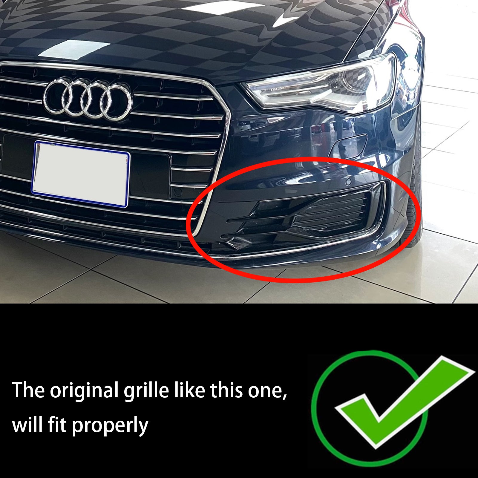 Audi A6 C7 2015-2016 4G0807647T94 4G0807648T94 2PCS Front Bumper Foglight Cover Grill Black Chrome