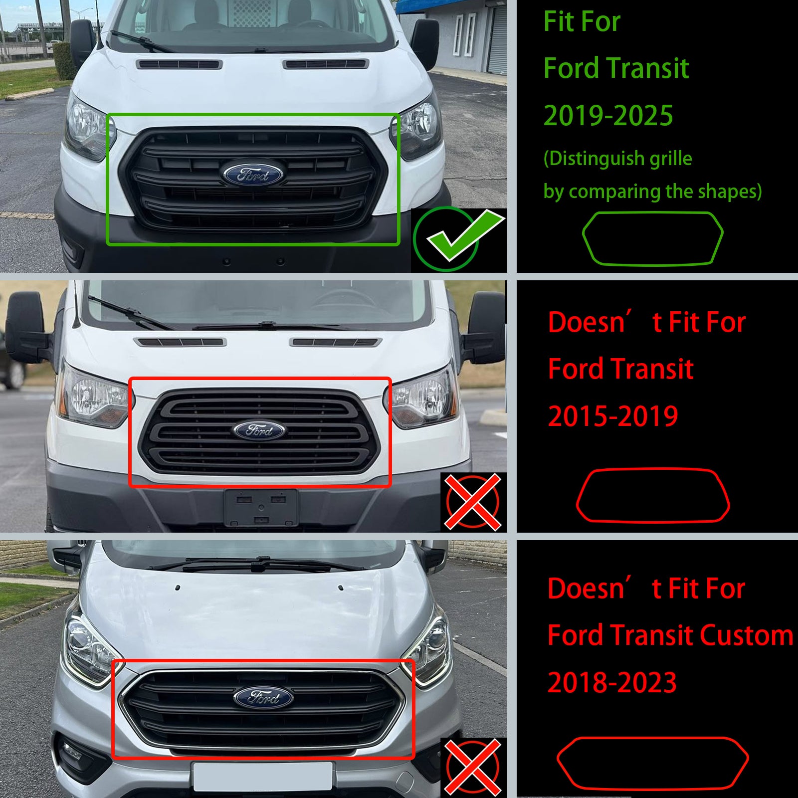 Ford Transit T150 T250 T350 MK8 2020-2024 Sostituzione della griglia anteriore in stile Raptor Grill nero