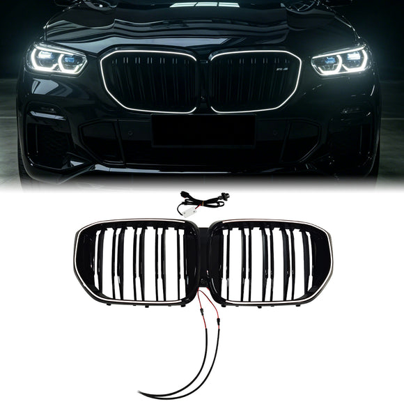2024-2026 BMW G05/G18 LCI X5 Griglia per paraurti anteriore nera doppia linea con LED