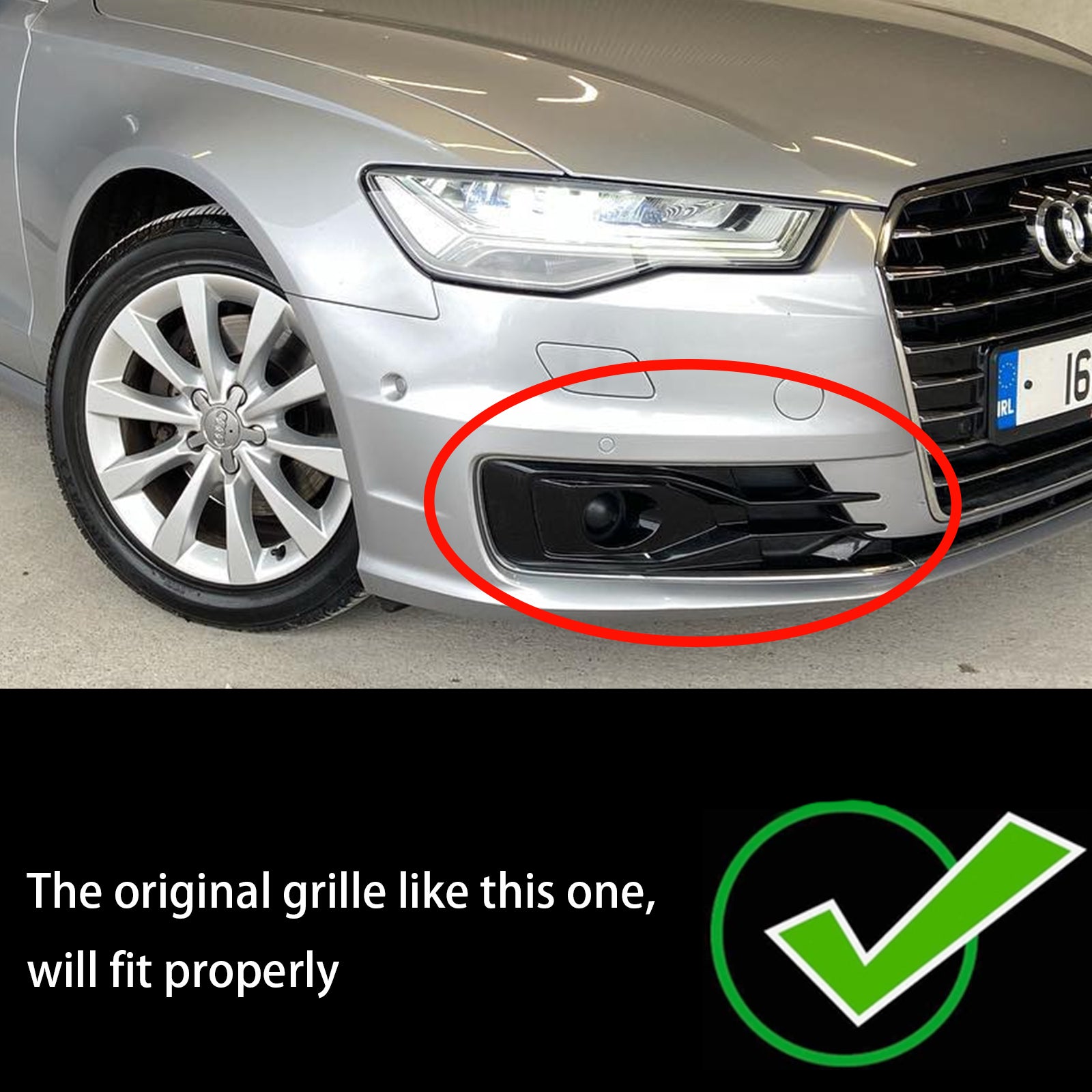 Audi A6 C7 Facelift 2015-2016 W/ACC Hole Pair Front Bumper Lower Light Cover Grille Black Grill - 0