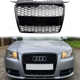 Audi A3/A3 Sline 8P 2004-2008 Grill Przedni Honeycomb RS Style Mesh Górny Zderzak Czarny Grill