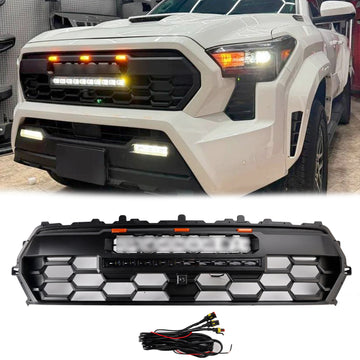 Estilo TRD PRO | Toyota Tacoma | 2024-2025 | Parrilla negra mate | Reemplazo de parachoques delantero con barra de luces & LED con letra - 0