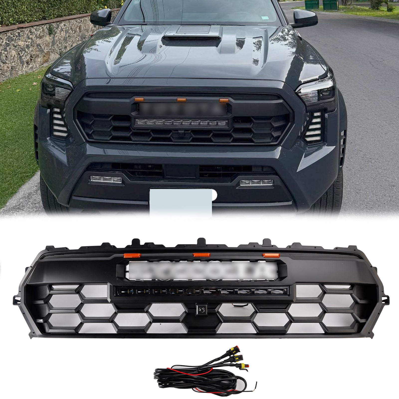 2024-2025 Toyota Tacoma TRD PRO Style Front Bumper Grill Black Grille With LED & Light Bar