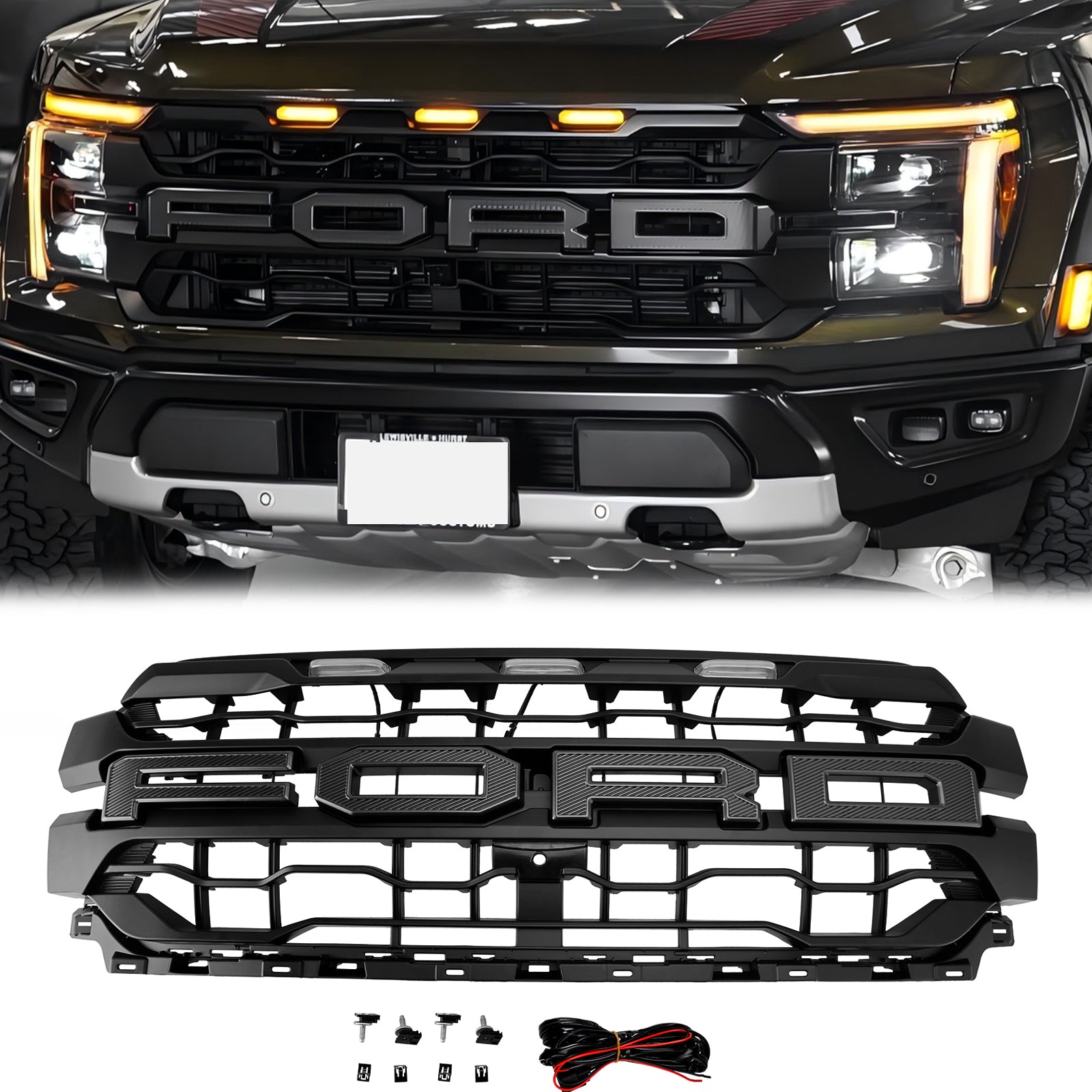 Raptor Style Grill pour 2024-2025 Ford F150 Chauffeur de pare-chocs avant de la calandre de remplacement avec lumière LED