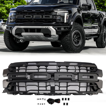 Ford F150 Raptor SVT 2024+ Grade dianteira preta para radiador de entrada de ar Grade original com letra + LED