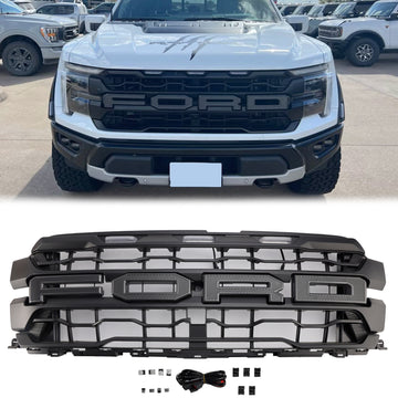 2024-2025 Ford F150 Raptor SVT Grill pára-choque dianteiro grade de substituição preta com luz LED