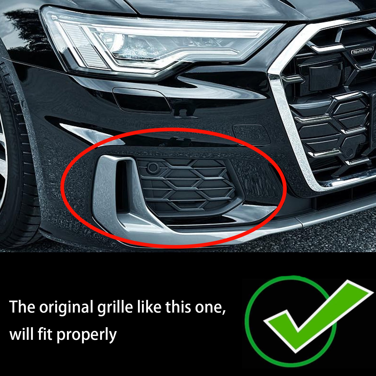 Audi A6 C8 2023-2025 Black Chrome Cover Grill 2PCS Front Bumper Fog Light Grille Trim - 0