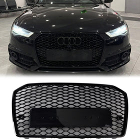 Audi A6/S6 C7 2015-2018 Facelift RS6 Estilo Parrilla delantera de malla de panal Parrilla negra con emblema plateado