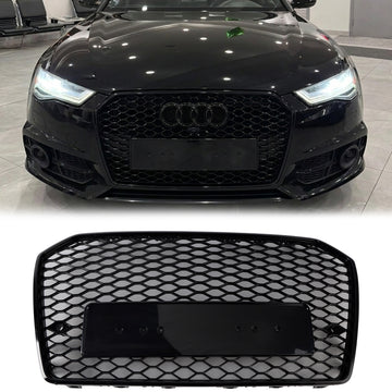 Audi A6/S6 C7 2015-2018 Ansiktslyftning RS6 Style Honeycomb Mesh Front Grill Svart Grill med Sliver Emblem