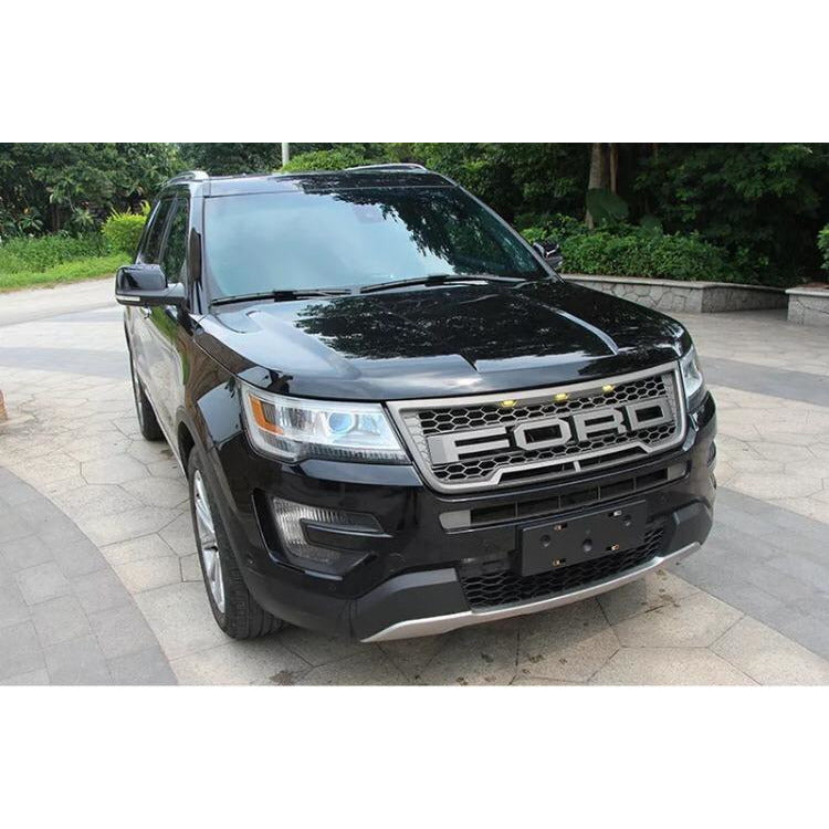 2016-2017 Ford Explorer Base/XLT/Limited/Platinum/Sport Front Upper Bumper Grill Replacement Grey Grille With Lights