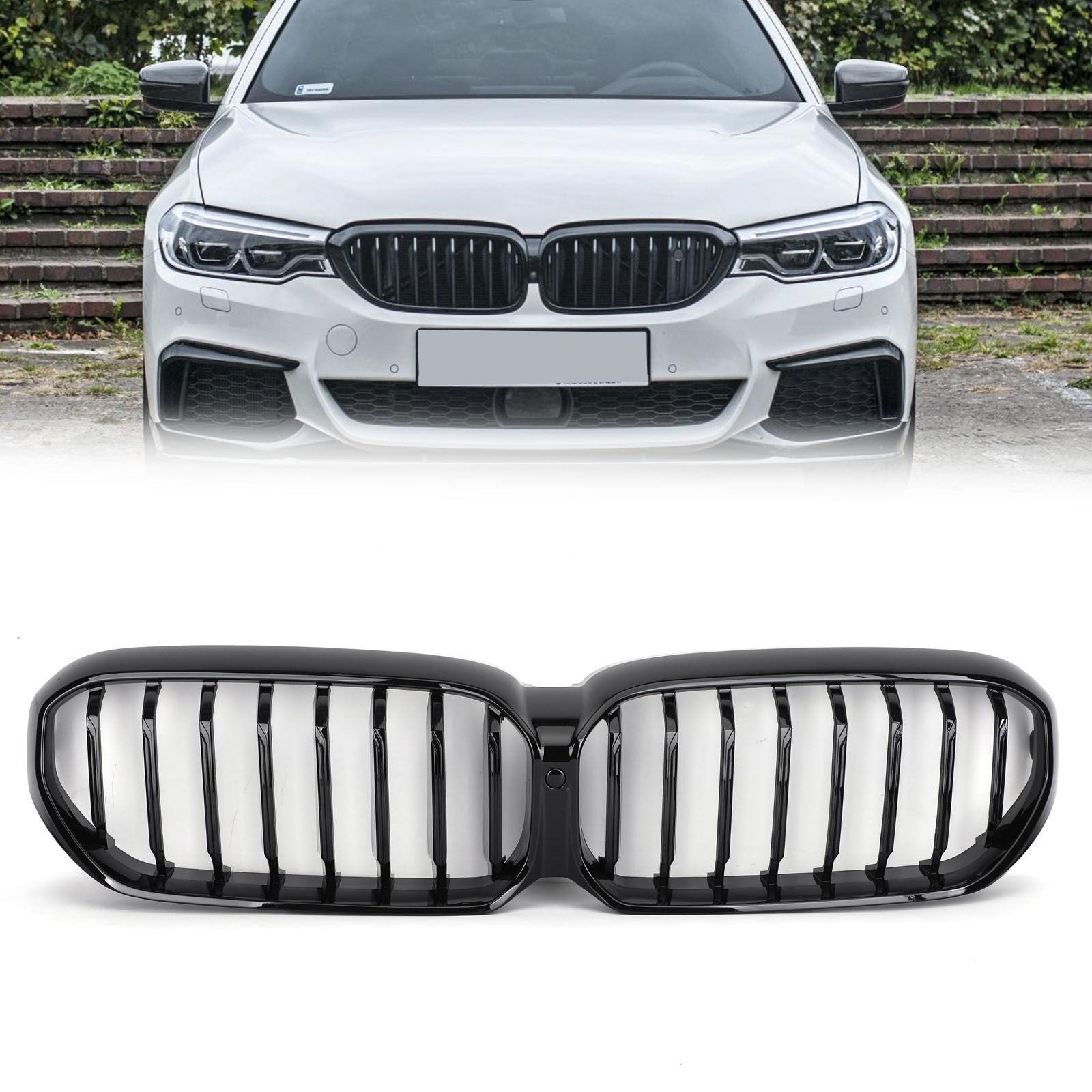 Parrilla delantera doble negra brillante para BMW Serie 5 G30 G31 G38 530i/540i/530e/M550i/520d 2021-2022